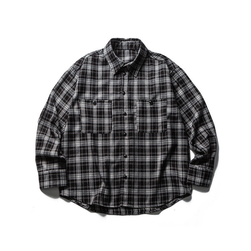 Herren Boxy-Karo-Workshirt aus weichem Flanell mit Doppelbrusttaschen Drune