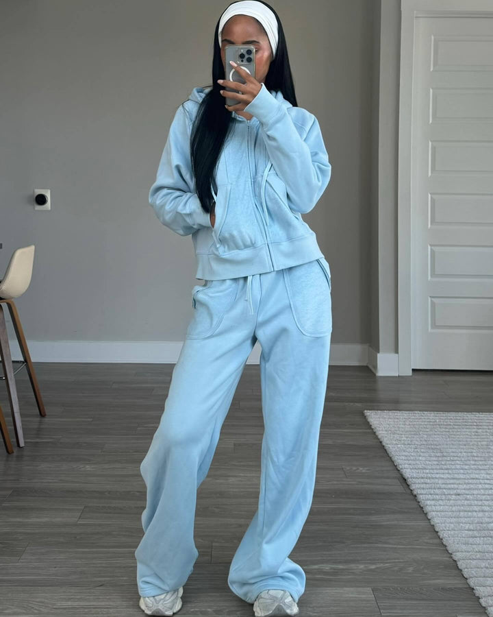 Damen Sportanzug mit modernem Hoodie und weiten Hosen Drune