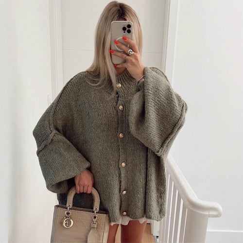 Damen Grobstrickjacke mit eleganten Knopfdetails und lässigem Oversized-Schnitt Drune