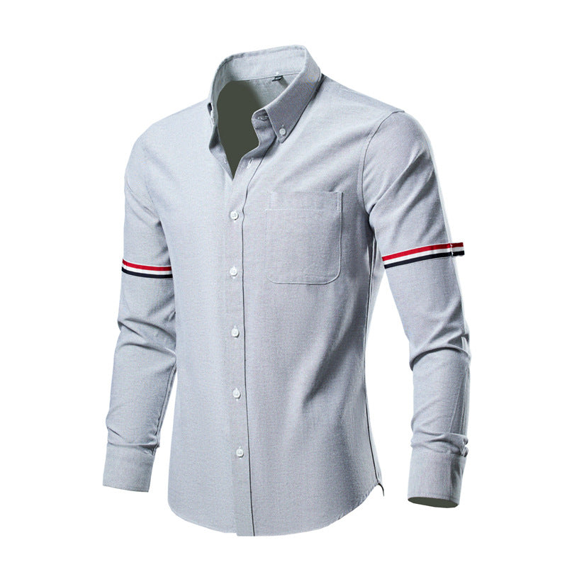 Herren nan tailliertes Oxford-Businesshemd mit Button-Down-Kragen, Brusttasche und markantem Armband-Detail Drune
