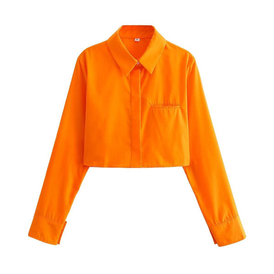 Damen nan kurze Hemdbluse mit klassischem Kragen, verdeckter Knopfleiste und Brusttasche Drune
