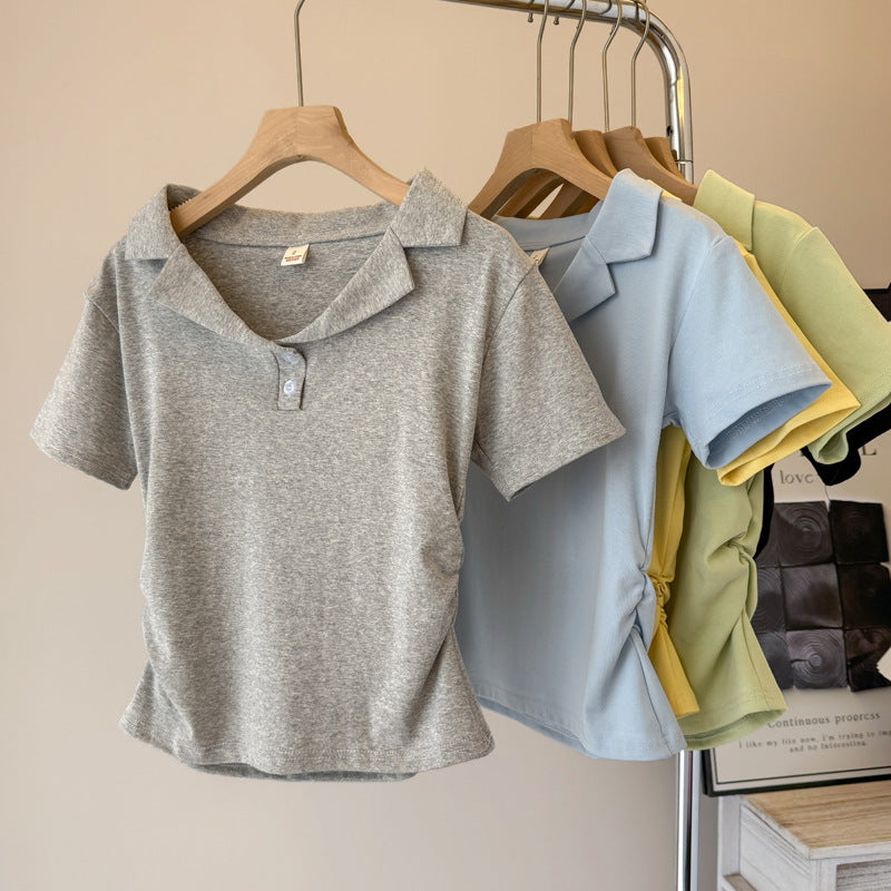 Damen Poloshirt mit kurzen Ärmeln und Kordelzugdetail Drune