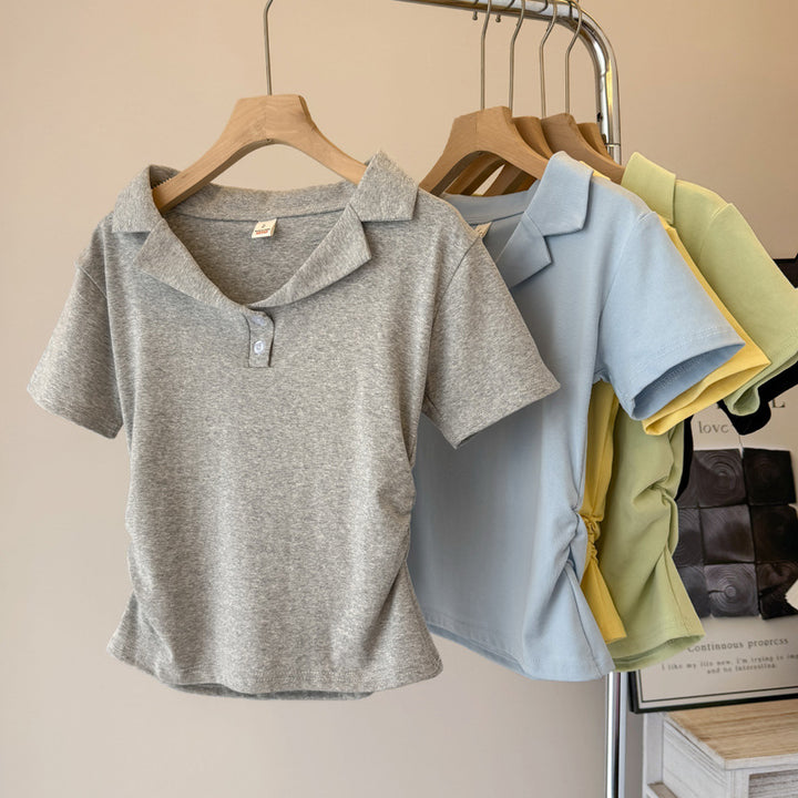Damen Poloshirt mit kurzen Ärmeln und Kordelzugdetail Drune
