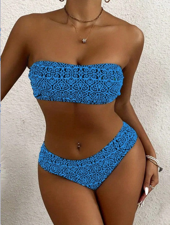 Damen Bandeau-Bikini mit elegantem Muster Drune