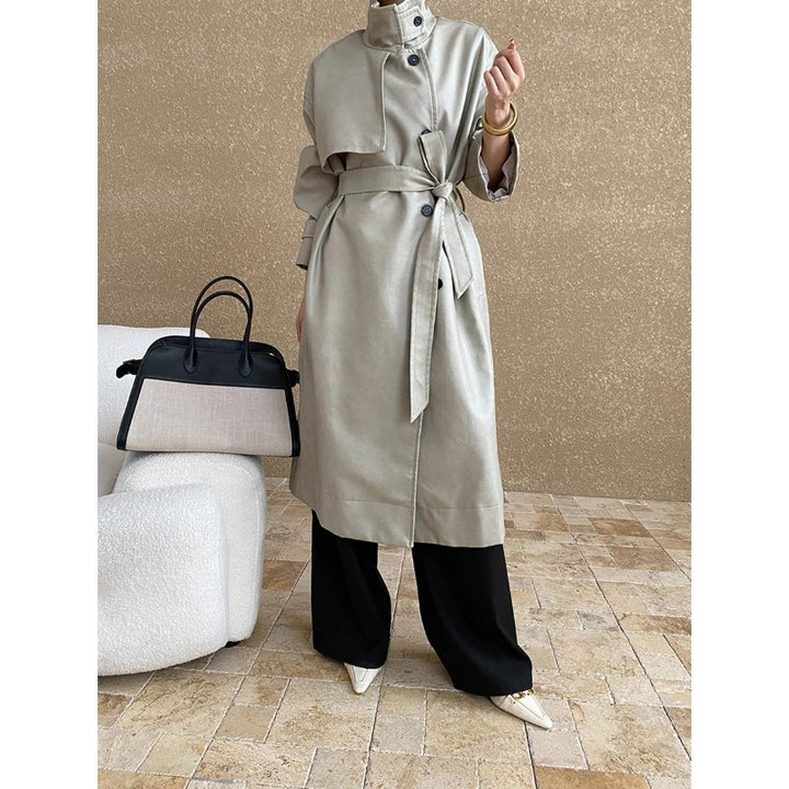 Damen eleganter Trenchcoat mit seitlichem Bindegürtel und stilvollem Kragen Drune