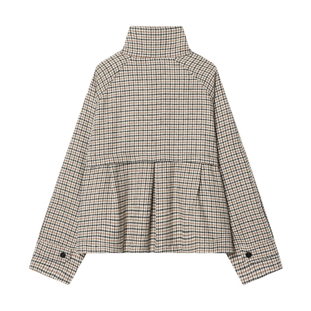 Damen Kurzjacke im Hahnentritt‑Muster mit hohem Stehkragen und Oversize‑Raglanärmeln Drune
