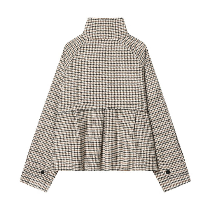 Damen Kurzjacke im Hahnentritt‑Muster mit hohem Stehkragen und Oversize‑Raglanärmeln Drune