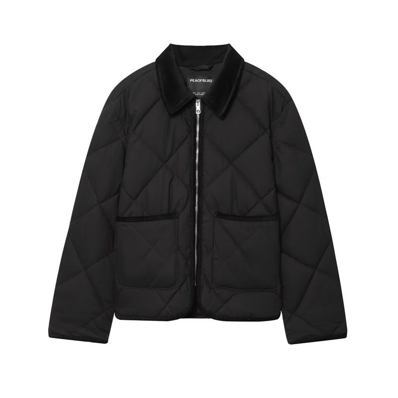 Damen Kurzjacke gesteppter Quilt‑Bomber mit Cordkragen, Frontreißverschluss und aufgesetzten Taschen Drune