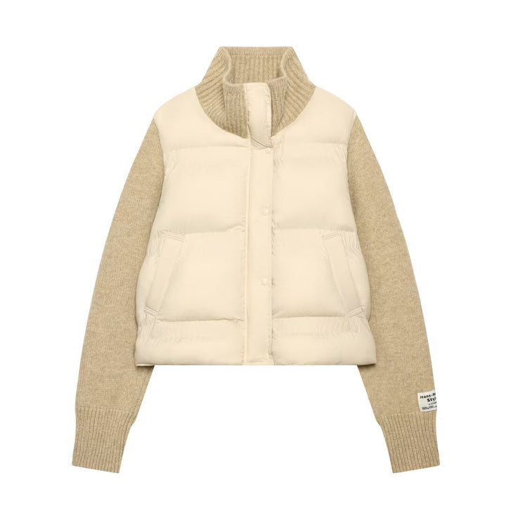 Damen Gepolsterte Cropped Hybrid-Jacke mit Strickärmeln und Stehkragen Drune