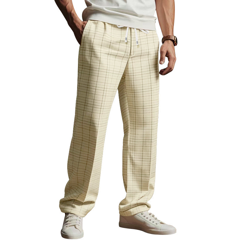 Herren Leichte Relaxed-Fit Karo-Loungehose mit Tunnelzug und weitem Bein Drune