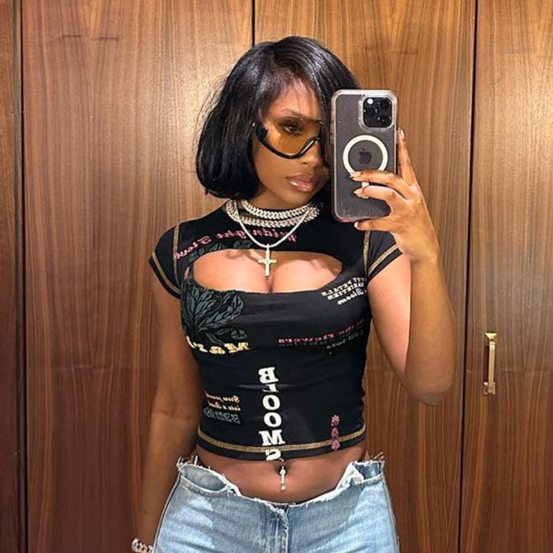 Damen Trendiges Crop-Top mit grafischen Prints Drune