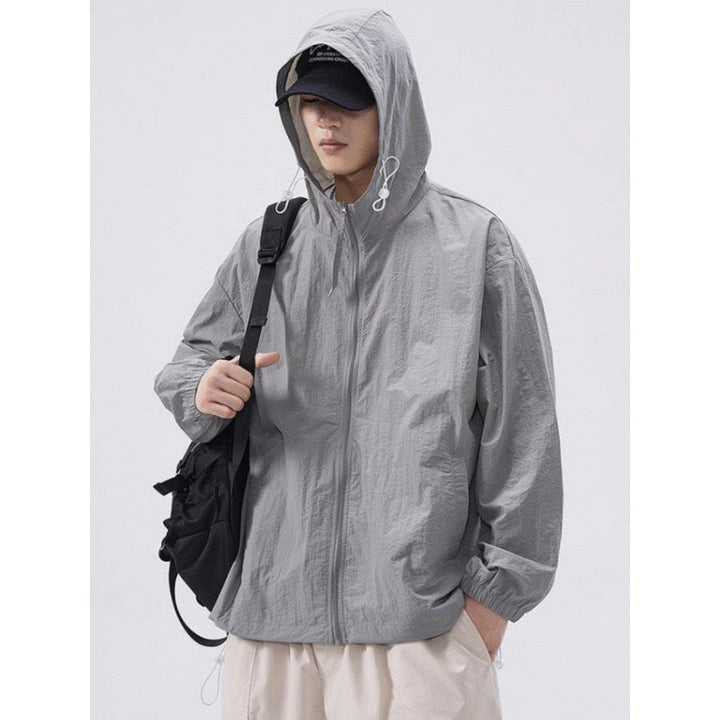 Herren leichte Windjacke mit praktischen Taschen und verstellbarem Kapuzen-Design Drune