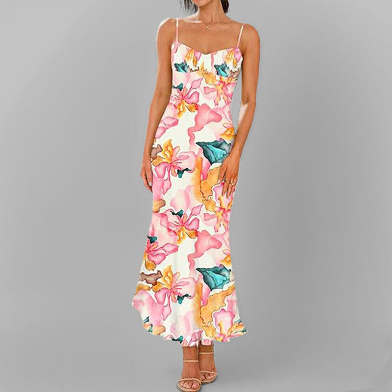 Damen Elegantes Maxikleid mit feinen Trägern und verspieltem Farbverlauf Drune