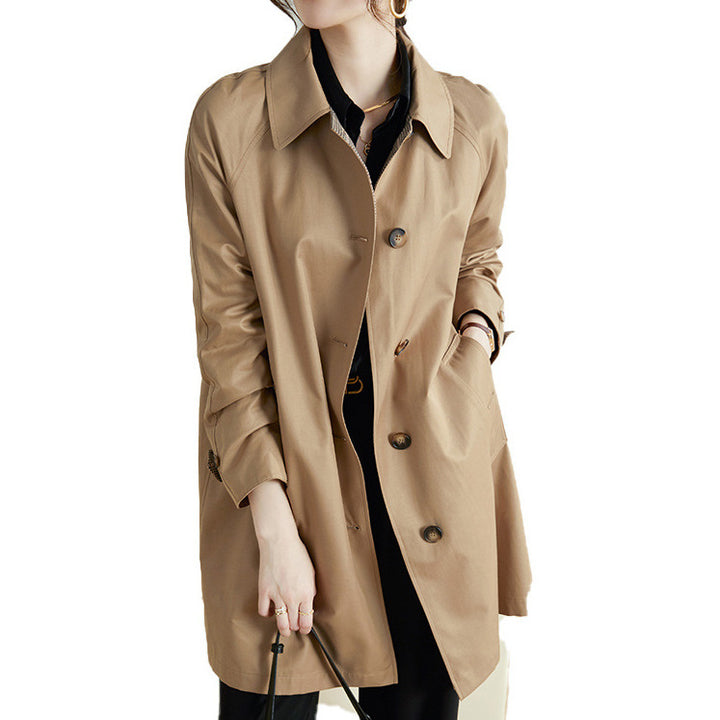 Damen Modische Trenchjacke mit stilvollem Kragen und praktischen Taschen Drune