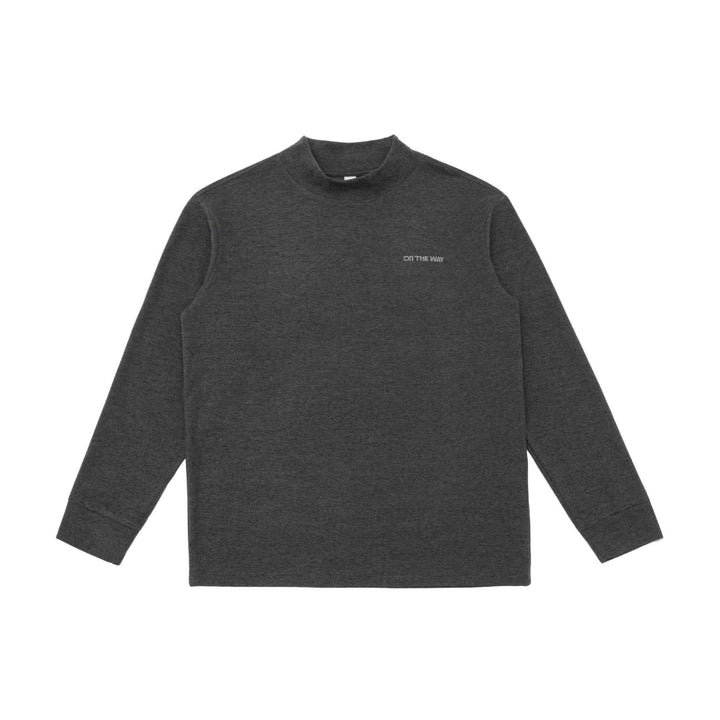 Unisex Feinstrukturierter Mockneck-Pullover aus Baumwollmix mit dezenter Bruststickerei Drune