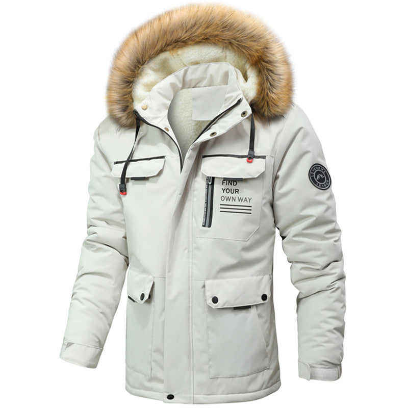 Herren Thermoisolierter Winterparka mit Teddyfutter, abnehmbarer Kunstpelzkapuze und Multifach-Taschen Drune