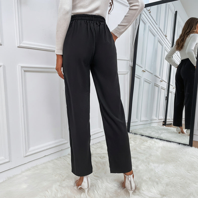 Damen Hochtaillierte Bundfalten-Hose mit dekorativer Knopfleiste und geradem Bein Drune