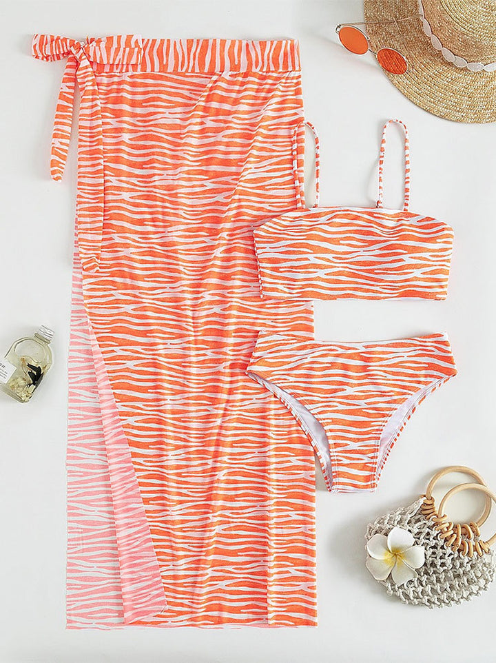 Damen Zweiteiliges Strand-Bikini-Set mit kreativem Design und modischem Wickelrock Drune