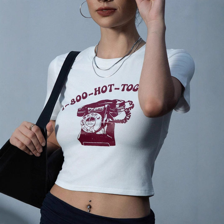 Damen Crop-T-Shirt mit kreativem Telefon-Design Drune