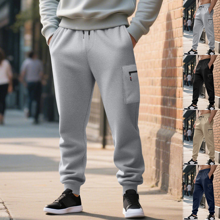 Herren lässige Jogginghose mit Cargo-Reißverschlusstasche, elastischem Bund und gerippten Bündchen Drune