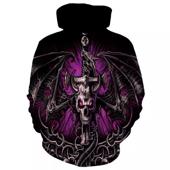 Herren Kapuzenpullover mit fotorealistischem 3D-Skull-Print, Kronen- & Kettenmotiv Drune