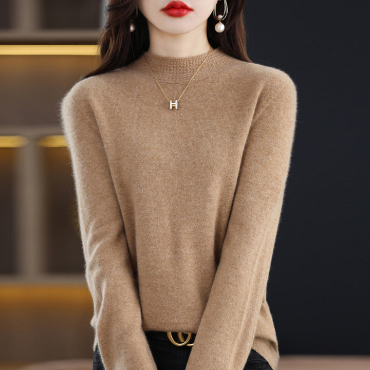 Damen Leichter Feinstrick-Mockneckpullover mit strukturierter Kragenblende Drune