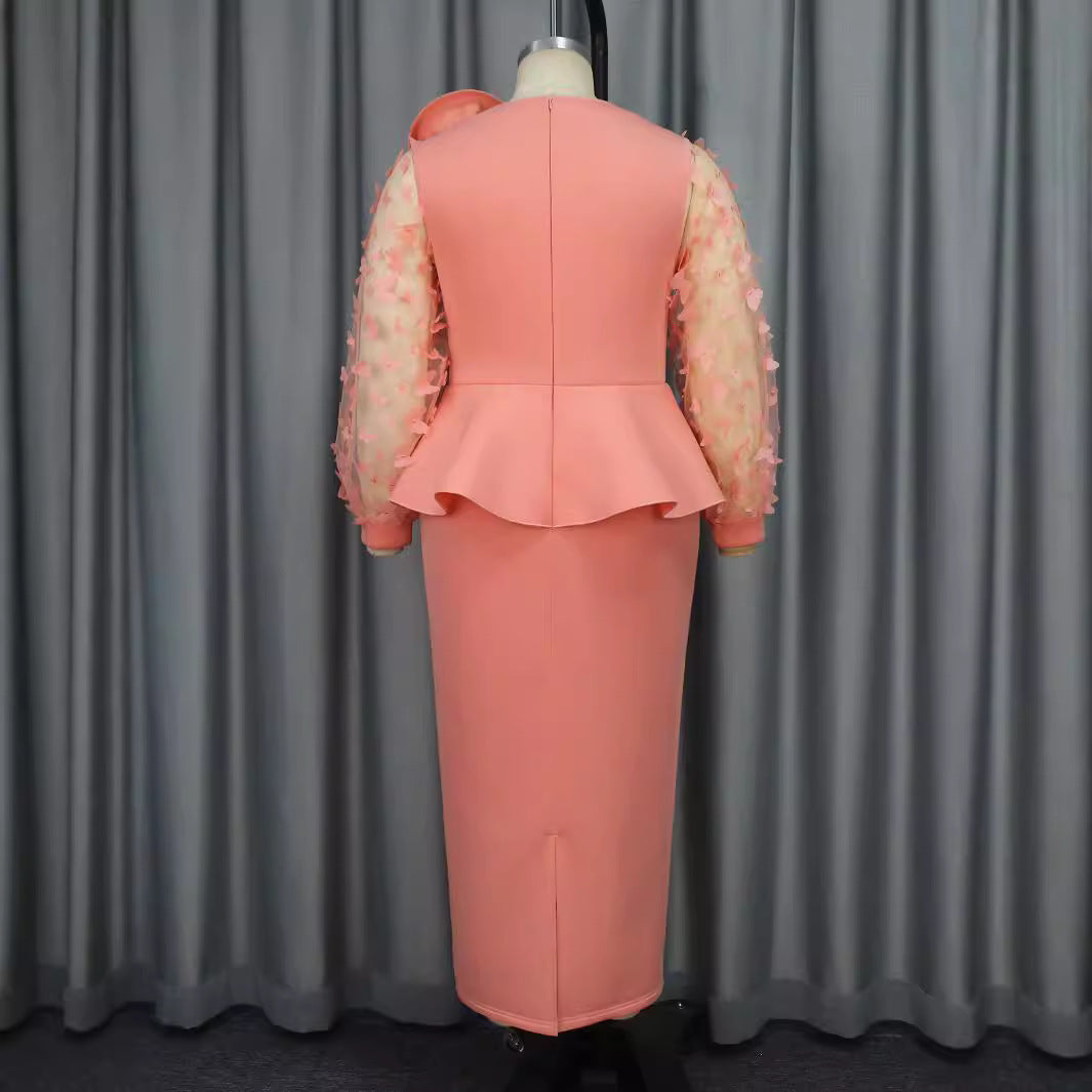 Damen Elegantes Kleid mit extravaganten Puffärmeln und floralem Detail Drune