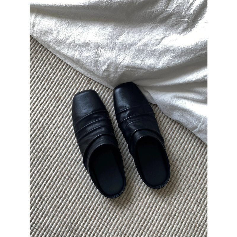 Damen Leder‑Mules mit quadratischer Zehenbox und gerafftem Schaft Drune