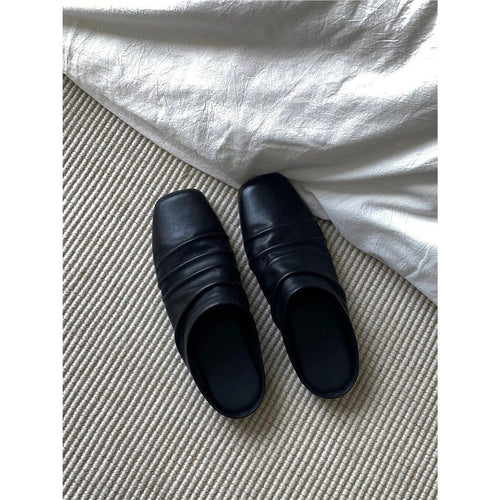Damen Leder‑Mules mit quadratischer Zehenbox und gerafftem Schaft Drune