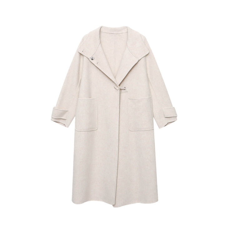 Damen eleganter Wollmantel mit hohem Kragen und dekorativen Knopfdetails Drune