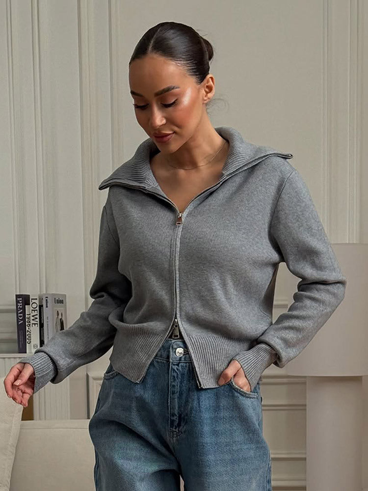 Damen bequeme Strickjacke mit Reißverschluss Drune