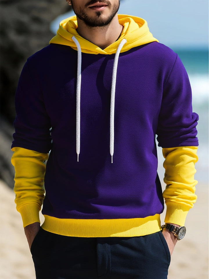 Herren Kapuzenpullover im Lagen-Look mit Kontrastkapuze und Kordelzug Drune