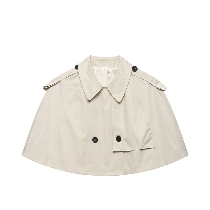 Damen Cropped Cape-Trench mit doppelreihiger Knopfleiste und Schulterklappen Drune