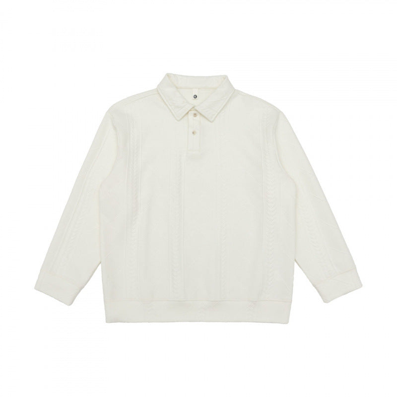 Unisex Poloshirt-Strickpullover mit Zopfmuster, Boxy‑Schnitt und Hemdkragen Drune