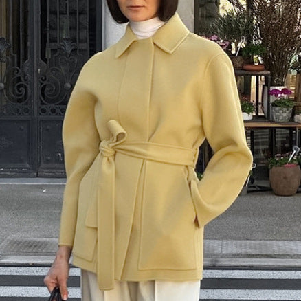 Damen Modische Oversized-Jacke mit Gürtel und hochgeschlossenem Kragen Drune