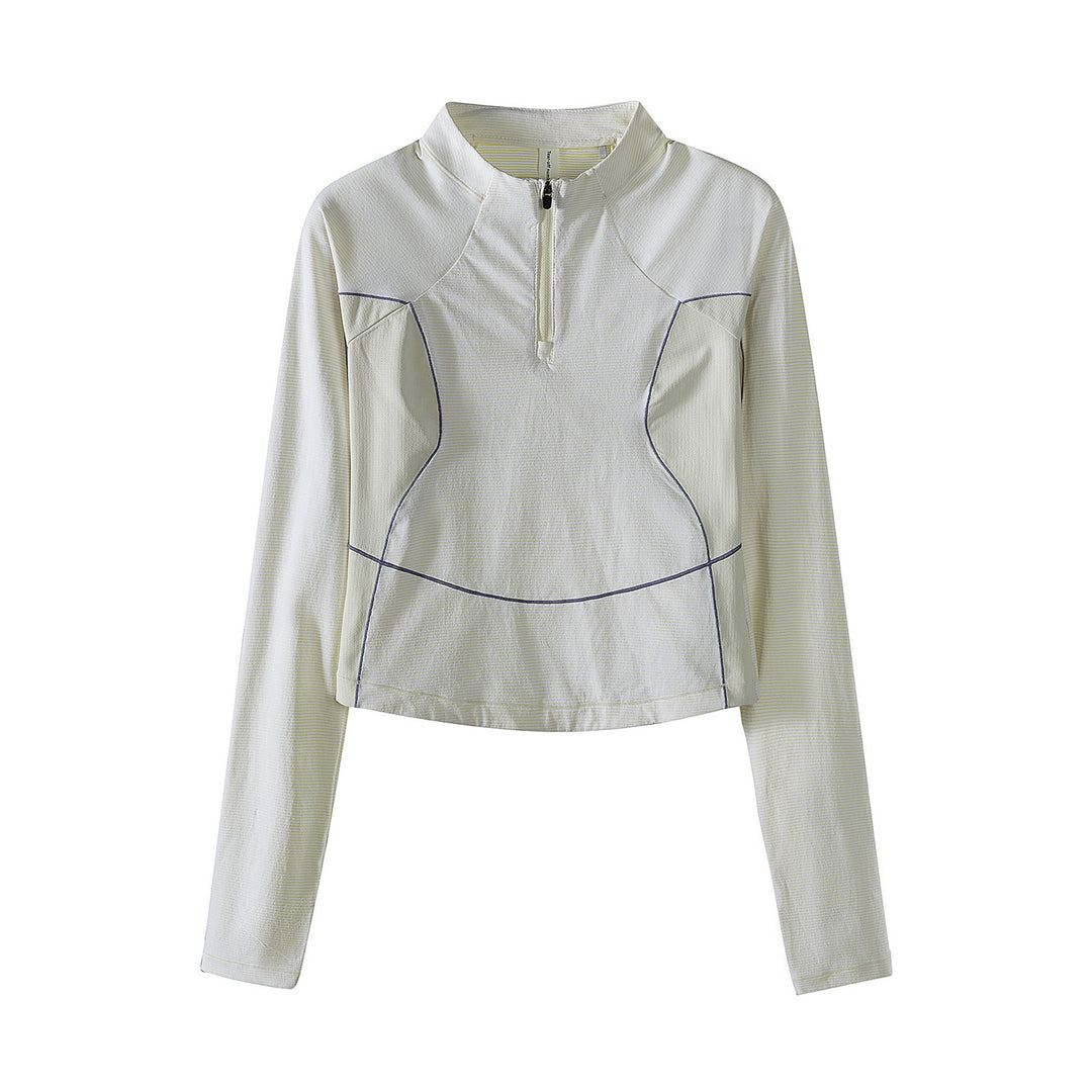 Damen Cropped Halbzip-Trainingsshirt mit Raglanärmeln und Kontrastpaneelen Drune