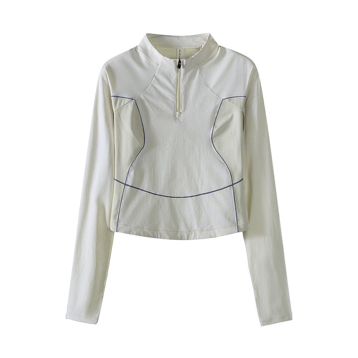 Damen Cropped Halbzip-Trainingsshirt mit Raglanärmeln und Kontrastpaneelen Drune