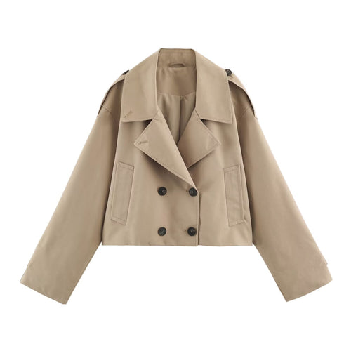 Damen Kurzblouson im Trenchstil mit kastiger Silhouette und doppelreihiger Knopfleiste Drune