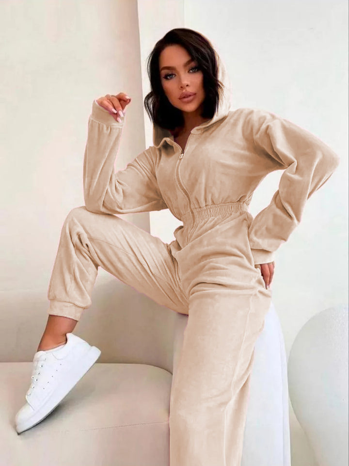 Damen sportlicher Fleece-Jumpsuit mit durchgehendem Reißverschluss Drune