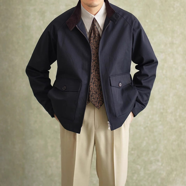 Herren Harrington-Jacke mit Cordkragen und aufgesetzten Pattentaschen Drune