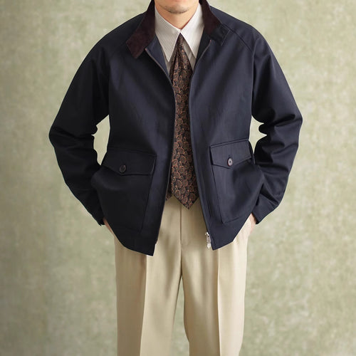 Herren Harrington-Jacke mit Cordkragen und aufgesetzten Pattentaschen Drune