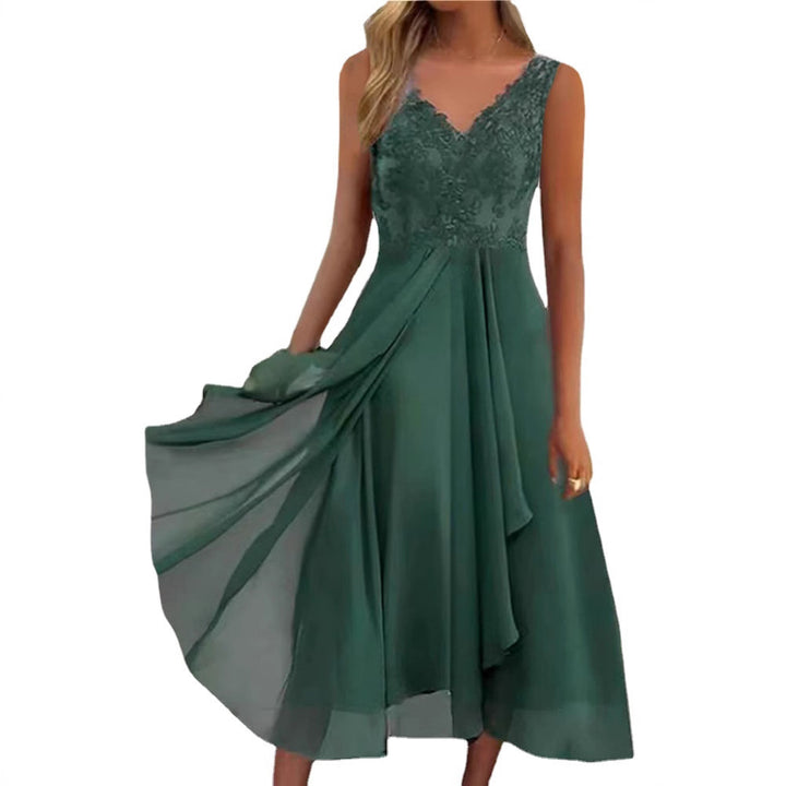Damen nan elegantes Abend-Midikleid mit bestickter Spitzen-Büste, taillierter Drapierung und fließendem Lagenrock Drune