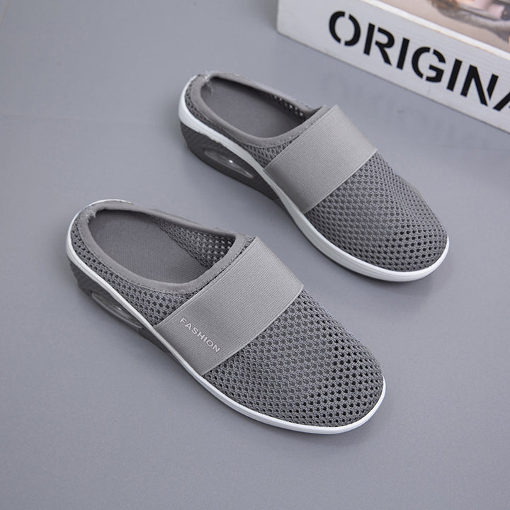 Damen Halbschuh-Slipper mit atmungsaktivem Strickobermaterial, elastischem Mittelfußriemen und Dämpfungssohle Drune