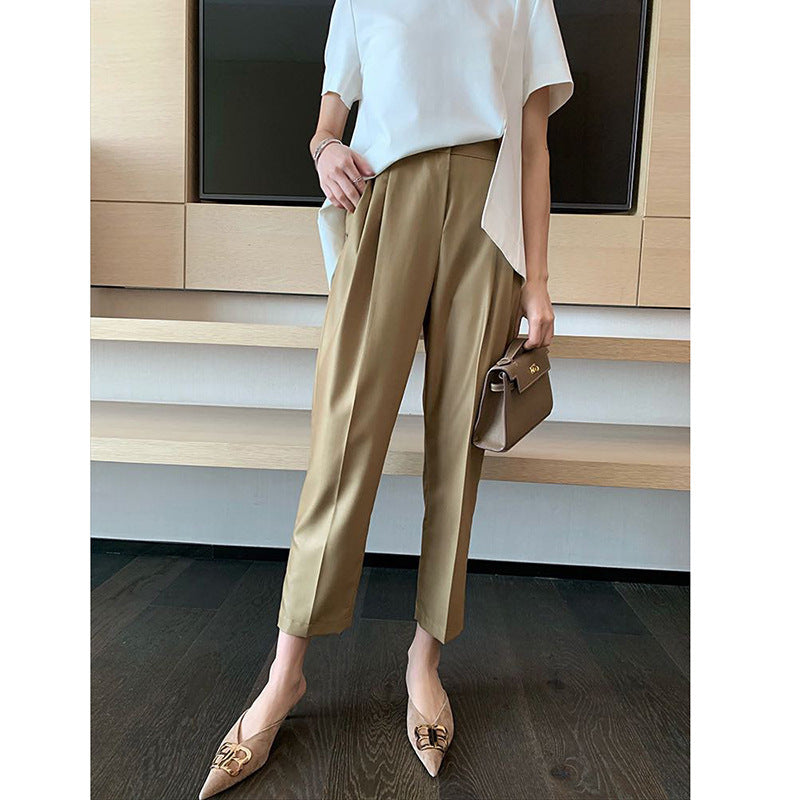 Damen Hochtaillierte Bundfaltenhose mit Cropped‑Schnitt und schmal zulaufendem Bein Drune