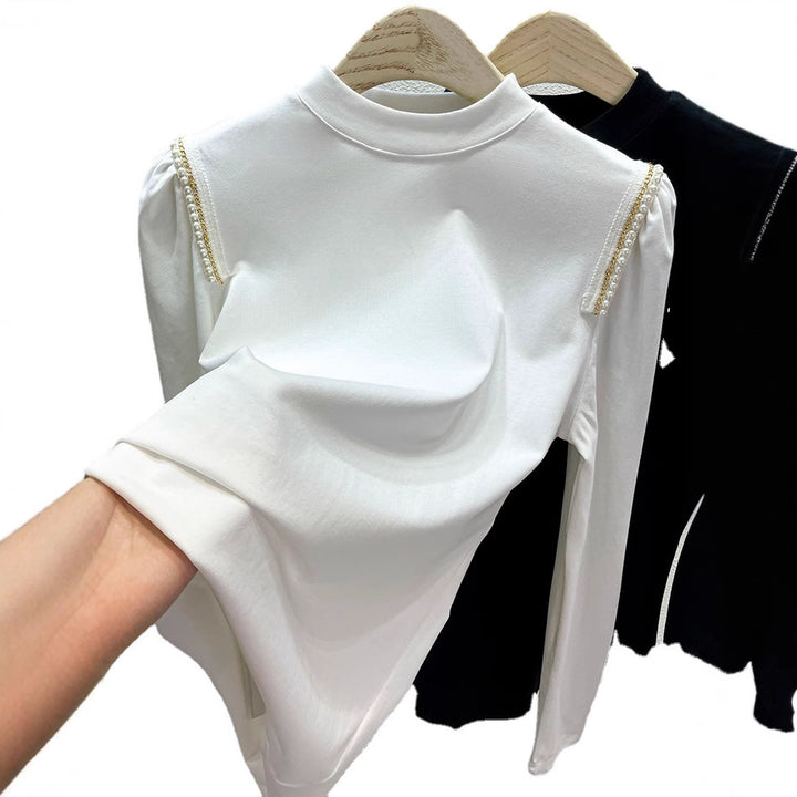 Damen elegantes Longsleeve-Oberteil mit besonderen Perlenapplikationen Drune