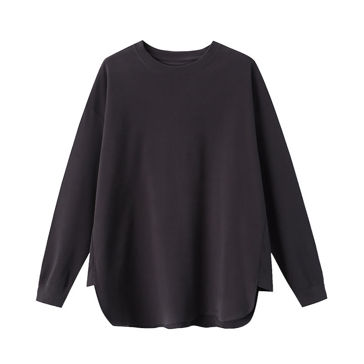 Damen lässiges Langarmshirt mit Rundhalsausschnitt und seitlichen Schlitzen Drune