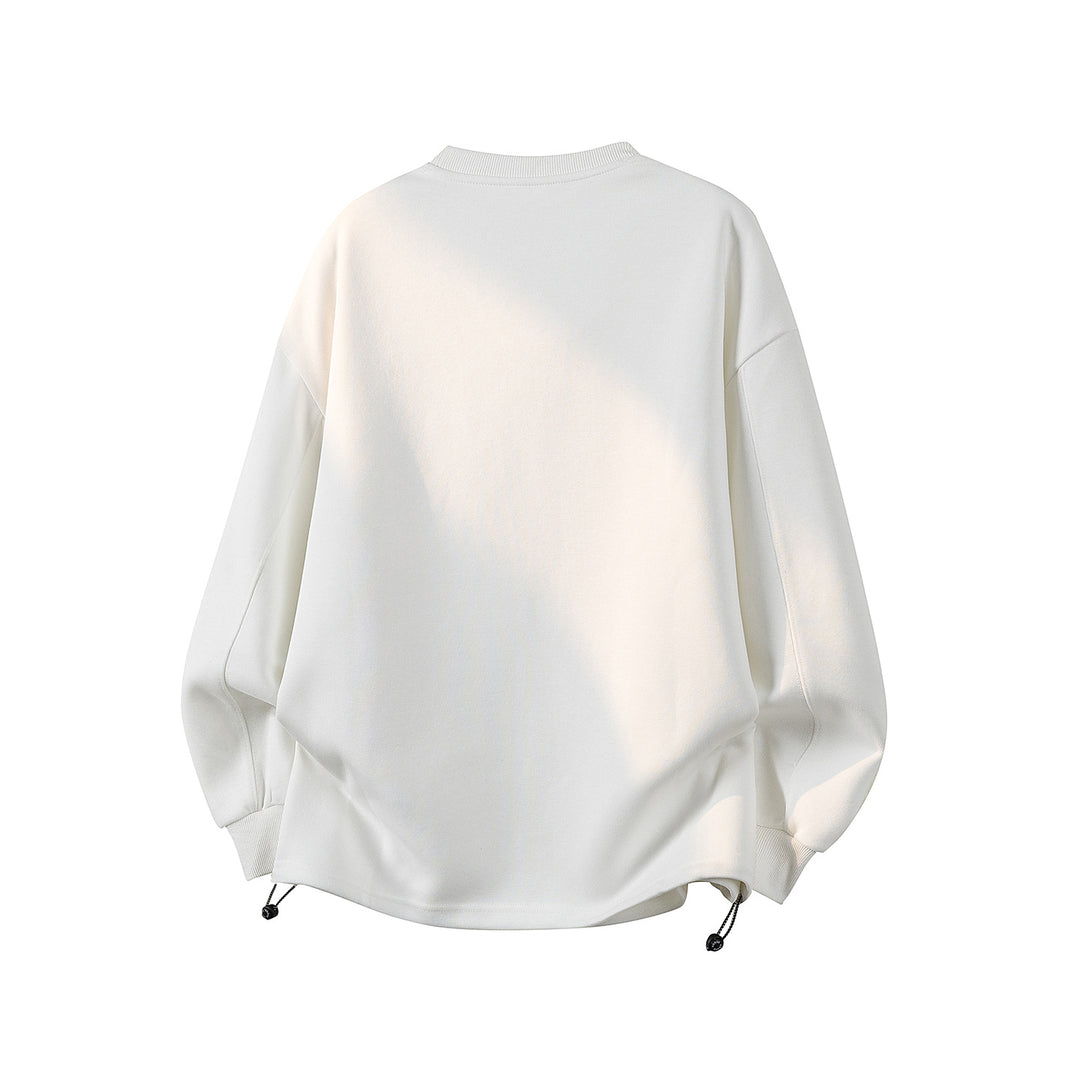 Damen Oversize-Sweatshirt mit gesticktem Schriftzug, abgerundetem Saum & überschnittener Schulter Drune