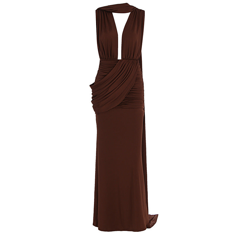 Damen bodenlanges Wickelkleid mit raffinierten Drapierungsdetails und elegantem V-Ausschnitt Drune