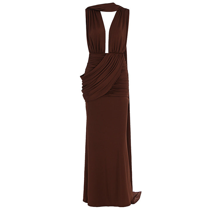 Damen bodenlanges Wickelkleid mit raffinierten Drapierungsdetails und elegantem V-Ausschnitt Drune