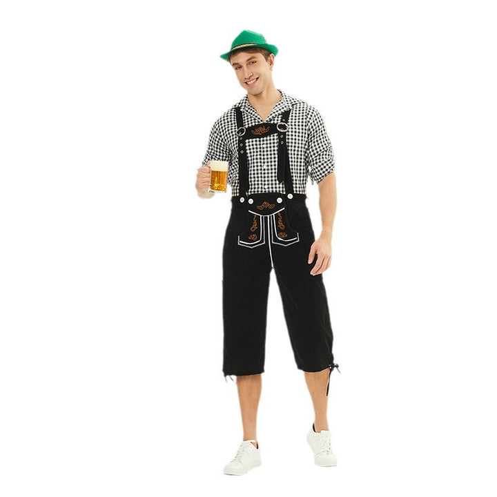 Herren nan knielange Trachtenhose im Vintage-Stil mit verstellbaren Trägern und dekorativer Zierstickerei Drune